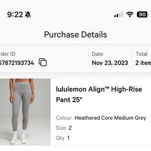 Lululemon align leggings 25” heathered core medium grey